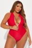 Evelyn Zip Up 1 Piece Swimsuit - Red sold by Fashion Nova