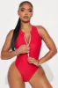 Evelyn Zip Up 1 Piece Swimsuit - Red sold by Fashion Nova