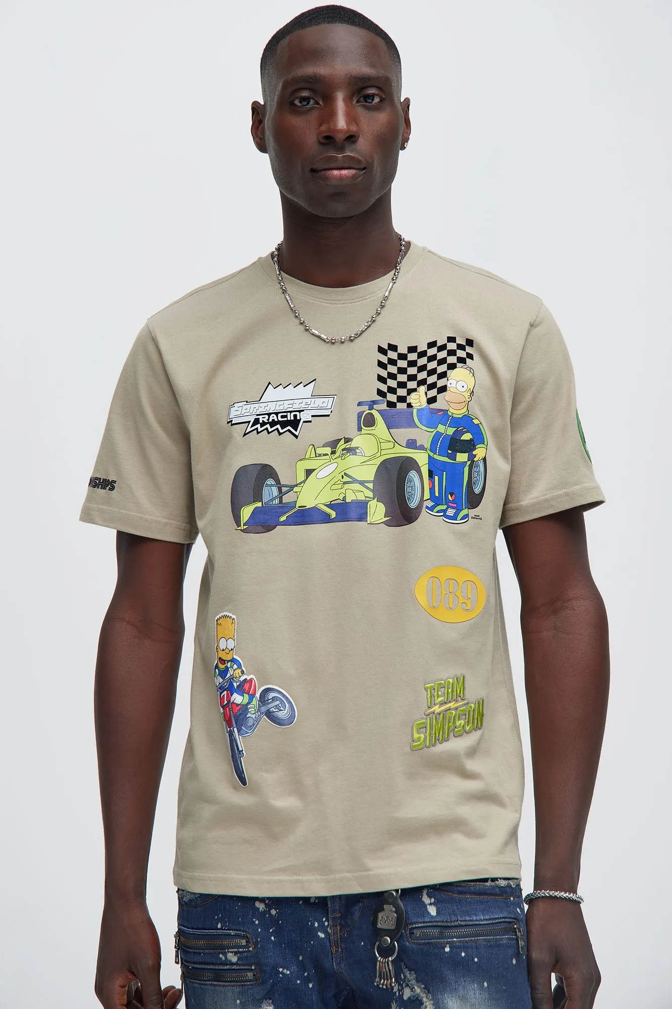 The Simpsons Racing Short Sleeve Tee - Taupe sold by Fashion Nova