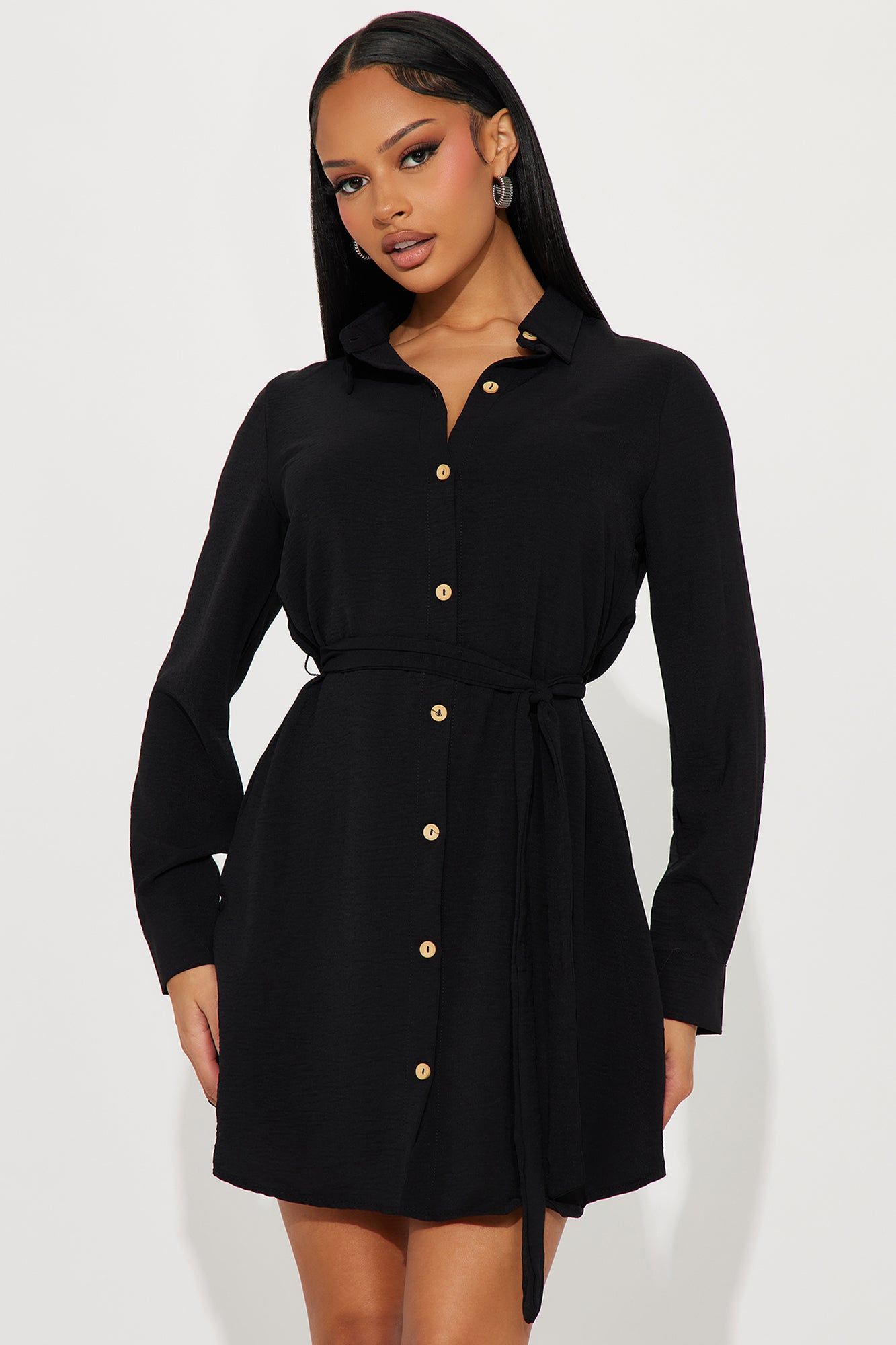 Eliana Mini Shirt Dress - Black sold by Fashion Nova