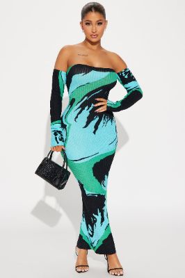 Rosalie Ribbed Maxi Dress - Blue/combo sold by Fashion Nova