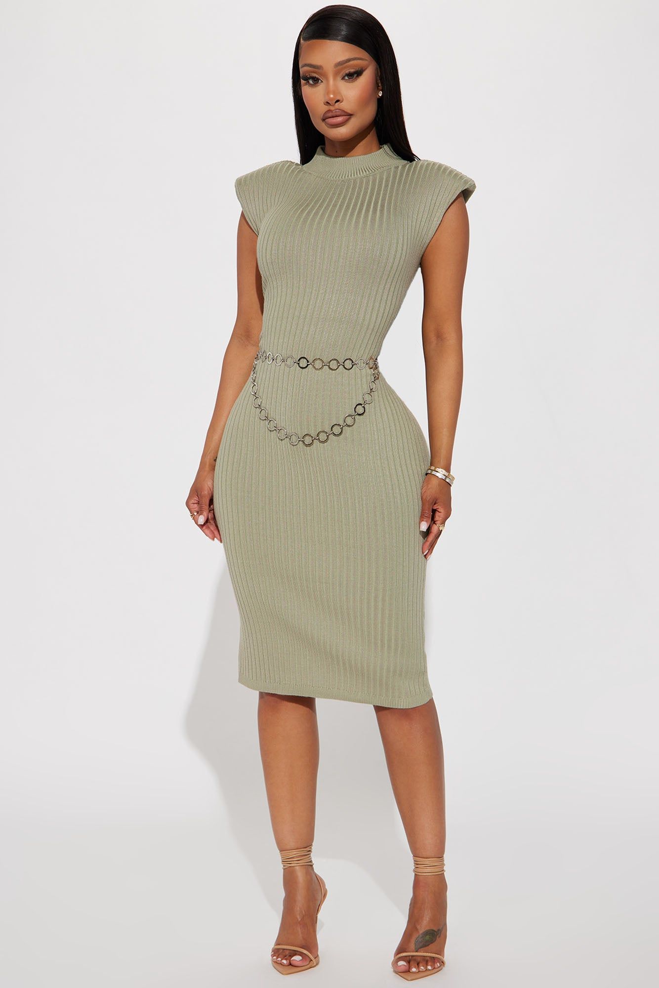 Amelia Mock Neck Midi Dress - Sage sold by Fashion Nova