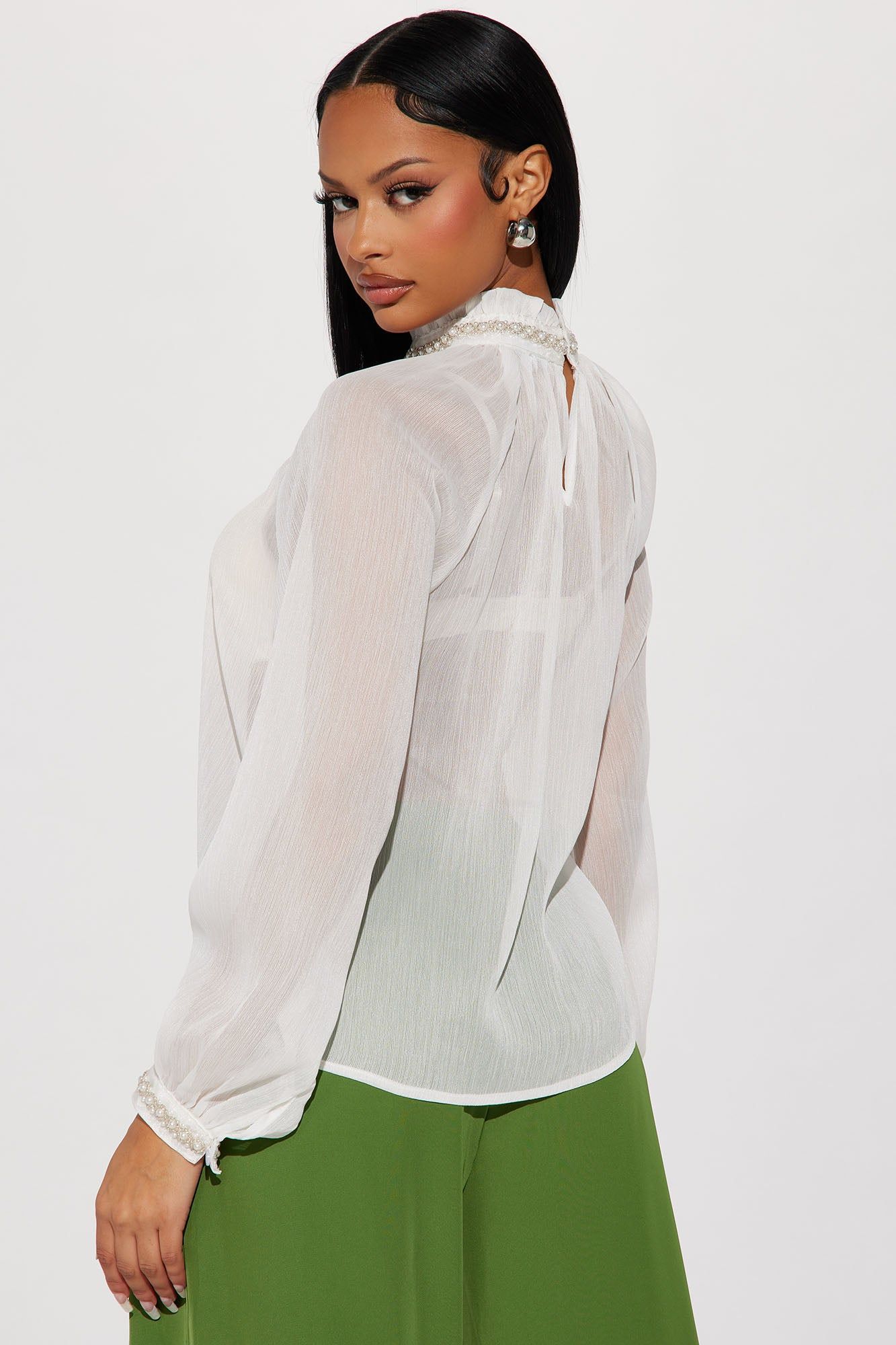 Pearly Mood Blouse Top - White sold by Fashion Nova product image thumbnail 4