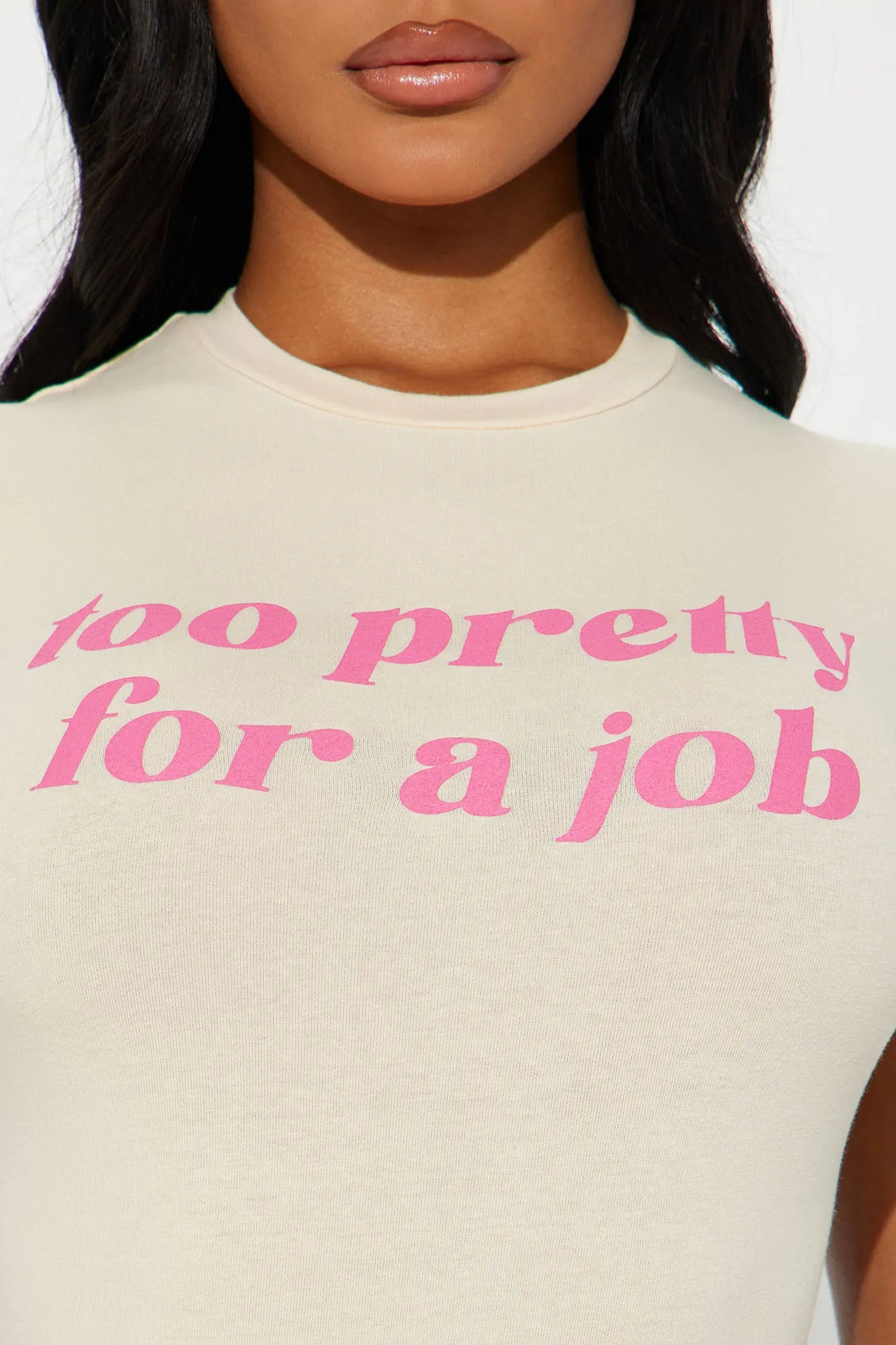 Too Pretty For A Job Tee - Cream sold by Fashion Nova product image thumbnail 3