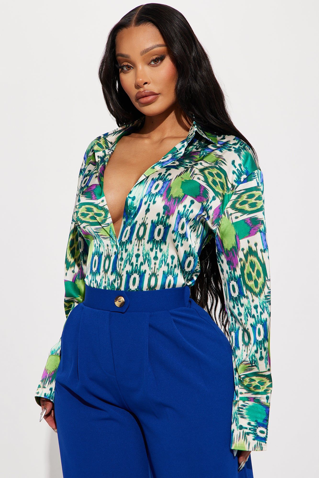 Take Me There Shirt - Green/combo sold by Fashion Nova