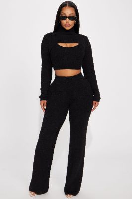 Feeling Cozy 3 Piece Pant Set - Black sold by Fashion Nova
