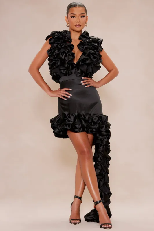 Athens Ruffle Mini Dress - Black sold by Fashion Nova