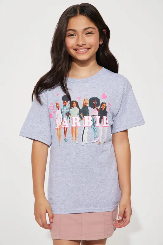 Mini Barbie Group Hang Short Sleeve Tee - Heather Grey sold by Fashion Nova