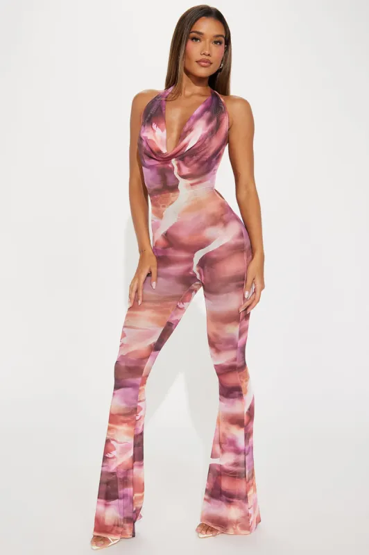Embrace The Light Mesh Jumpsuit - Mauve/combo sold by Fashion Nova