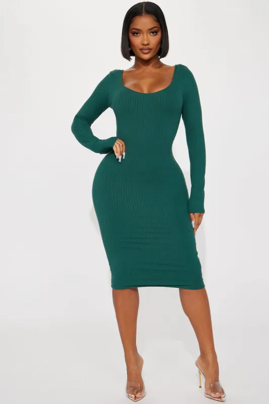 Mya Double Lined Midi Dress - Hunter sold by Fashion Nova