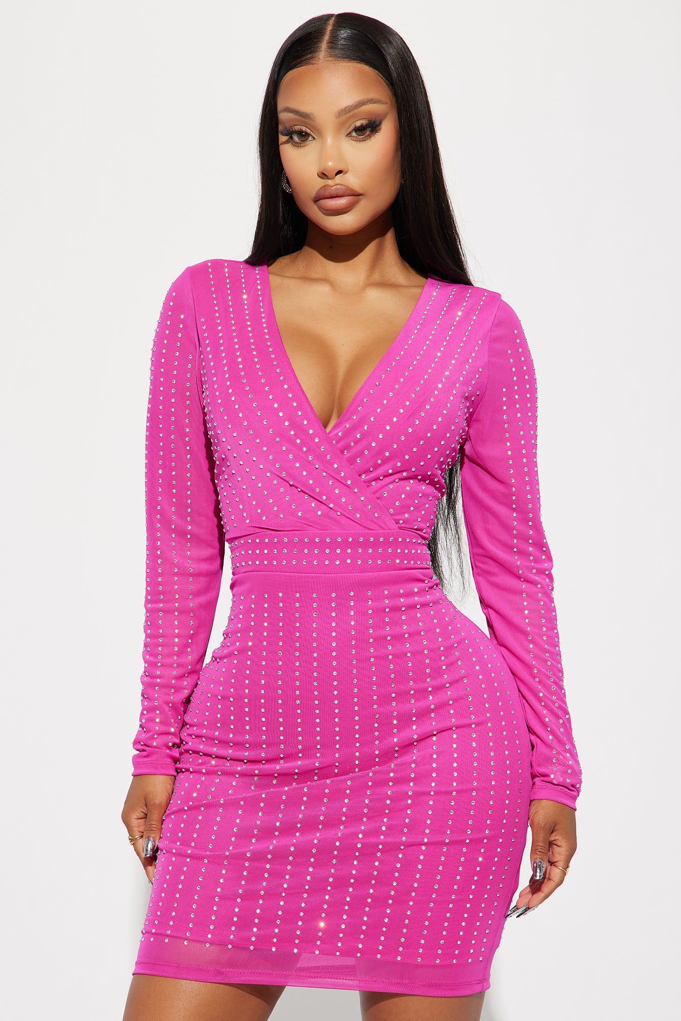 Kinsley Embellished Mini Dress - Hot Pink sold by Fashion Nova