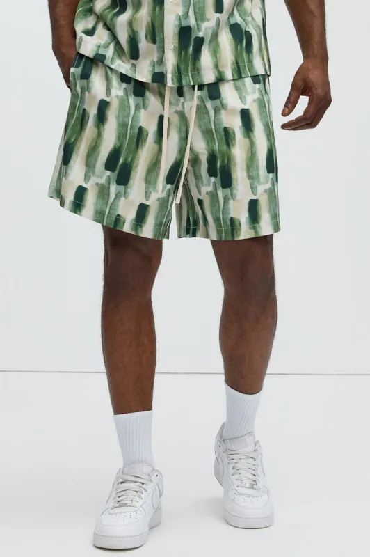 Beachview Warm Up Shorts - Green/combo sold by Fashion Nova