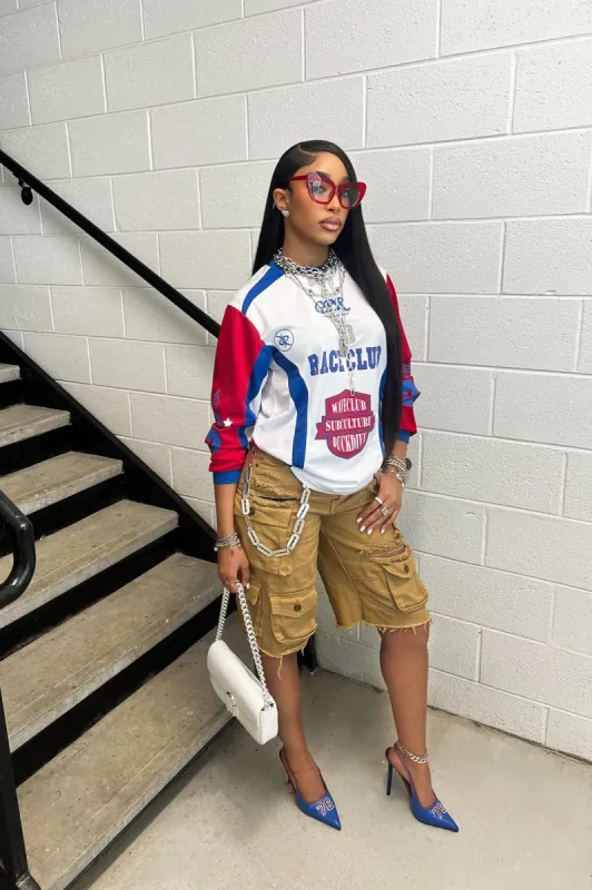 Hot Shot Race Club Jersey Tee - White/combo sold by Fashion Nova