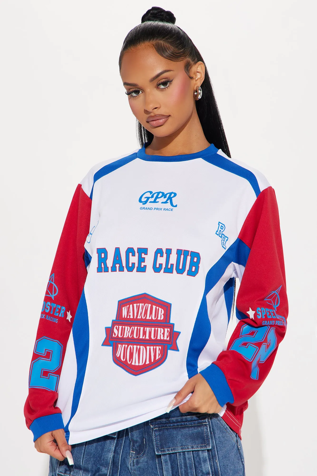 Hot Shot Race Club Jersey Tee - White/combo sold by Fashion Nova product image thumbnail 2