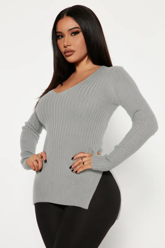 Giving Me The Feels Sweater - Heather Grey sold by Fashion Nova