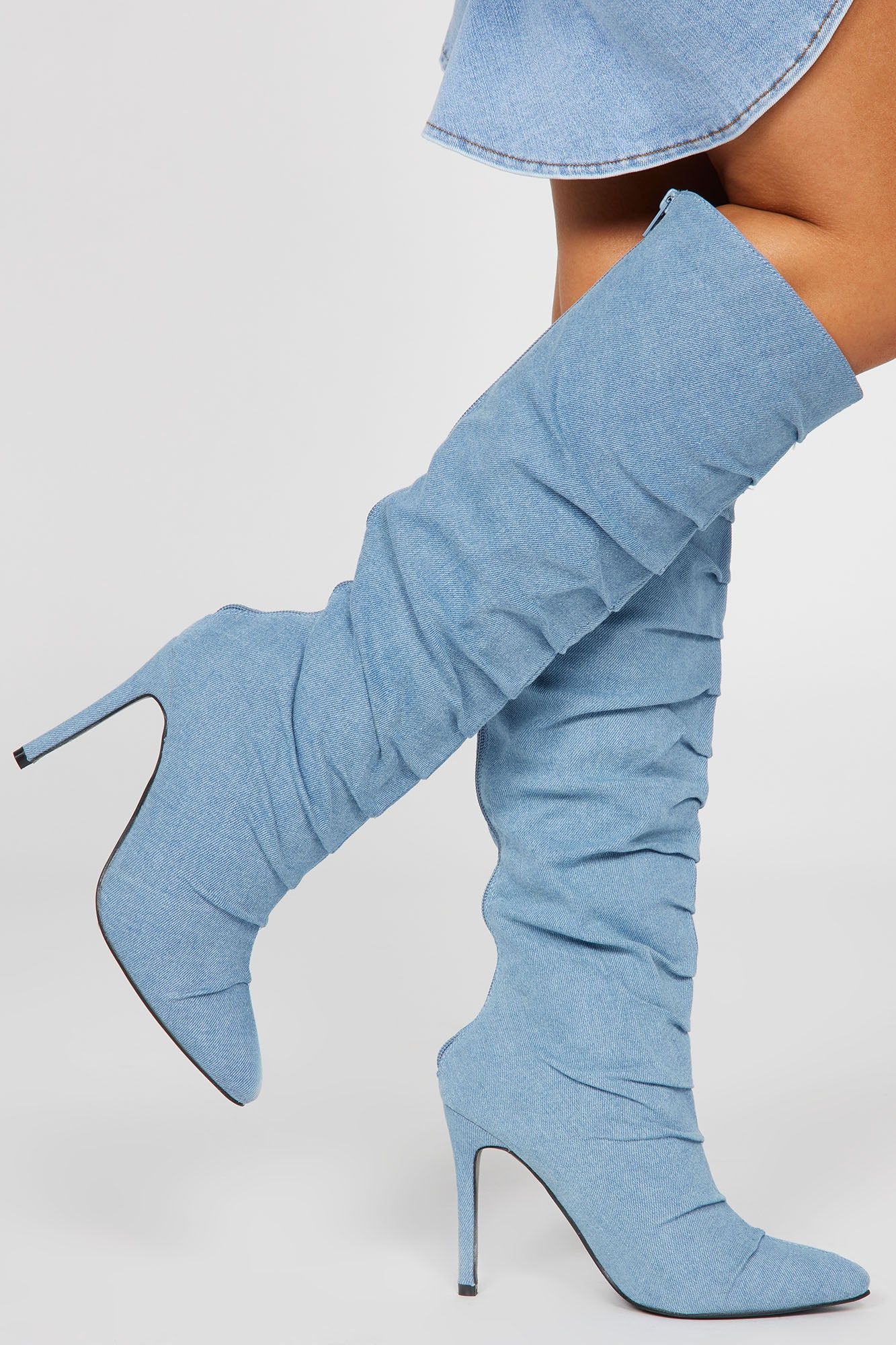 Got You Mesmerized Knee High Heeled Boots - Denim sold by Fashion Nova product image thumbnail 2