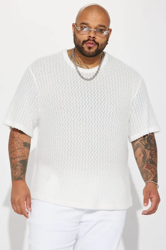 Textured Houndstooth Mesh Short Sleeve Crew Tee - Cream sold by Fashion Nova