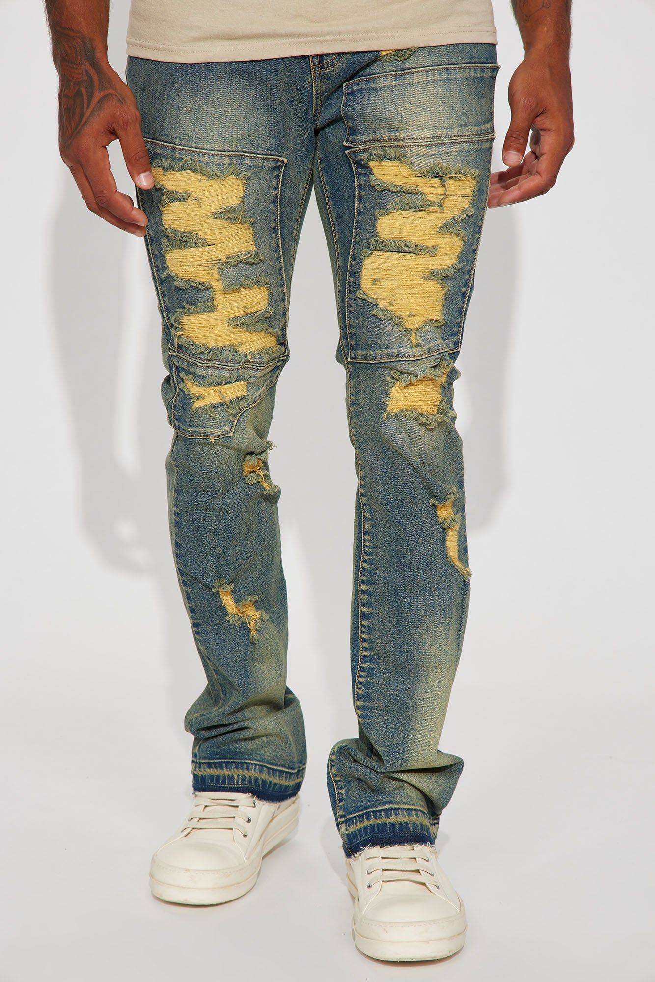 Ride Down Ya Block Stacked Skinny Flare Jeans - Vintage Blue Wash sold by Fashion Nova