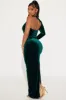 Hannah Asymmetrical Velvet Maxi Dress - Hunter sold by Fashion Nova