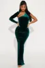 Hannah Asymmetrical Velvet Maxi Dress - Hunter sold by Fashion Nova