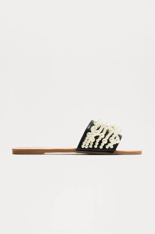 Feeling Pearly Flat Sandals - Black sold by Fashion Nova