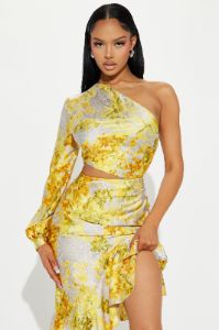 Angelica Satin Midi Dress - Yellow/combo sold by Fashion Nova