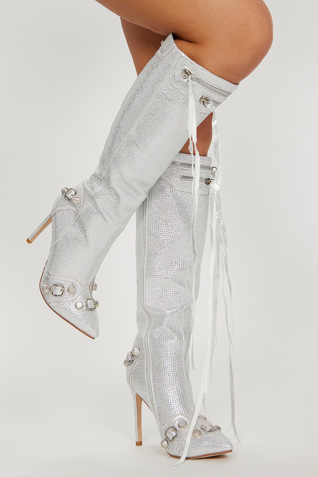 Sending My Best Heeled Boots - Silver sold by Fashion Nova