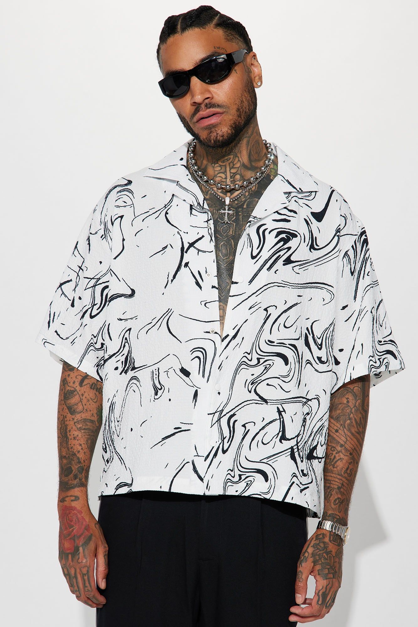 Great Mistakes Button Up Shirt - White/combo sold by Fashion Nova