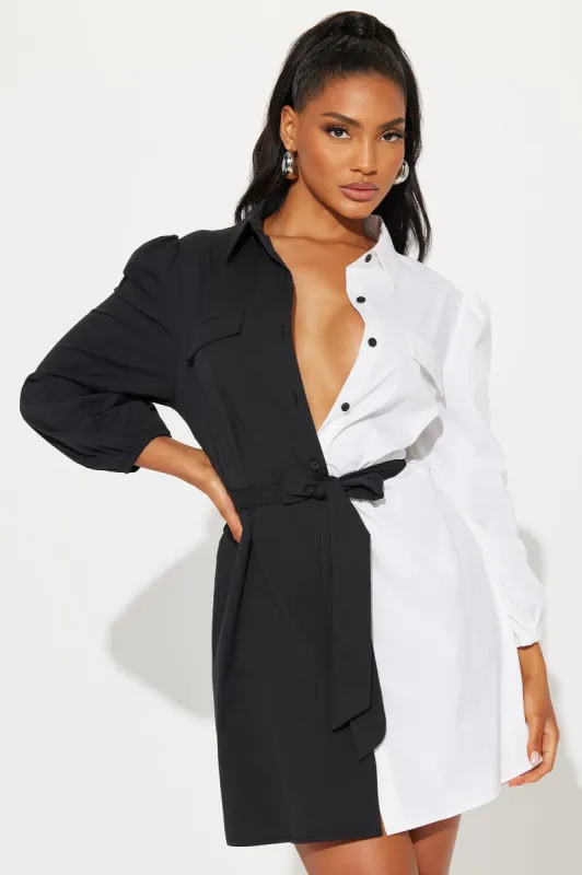 Checkmate Mini Shirt Dress - White/Black sold by Fashion Nova