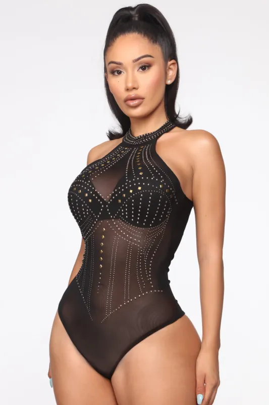 So Into It Studded Bodysuit - Black sold by Fashion Nova