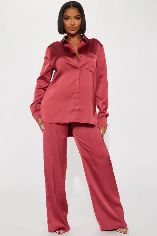 Makenzie Satin Pant Set - Marsala sold by Fashion Nova