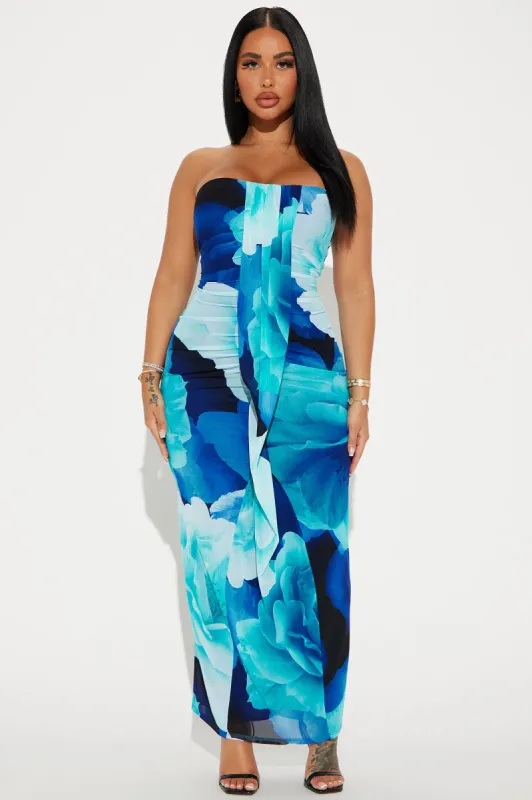 Kat Mesh Maxi Dress - Blue/combo sold by Fashion Nova