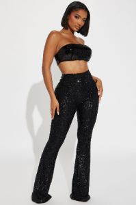 Something Extra Sequin Flare Pant - Black sold by Fashion Nova