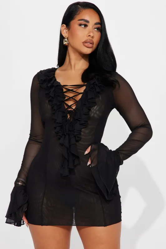 Summer In Paradise Mesh Mini Dress - Black sold by Fashion Nova