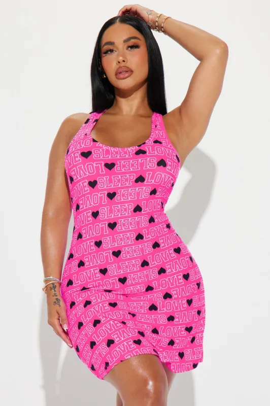 Love Sleep PJ Sleep Dress - Pink/combo sold by Fashion Nova