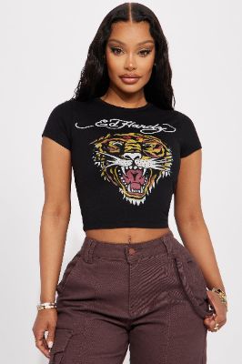 Ed Hardy Tiger Head Fitted Tee - Black sold by Fashion Nova