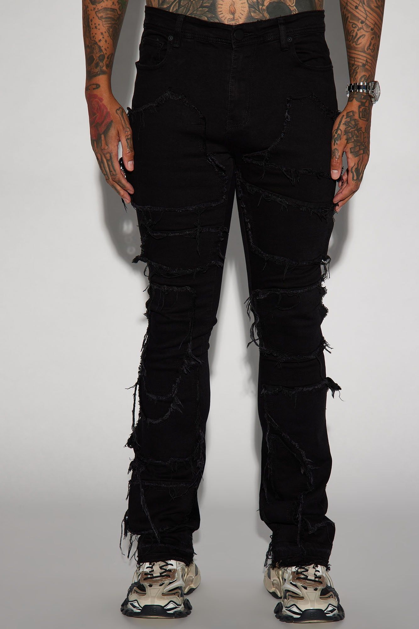 Patch It Up Stacked Skinny Flare Jeans - Black sold by Fashion Nova product image thumbnail 5