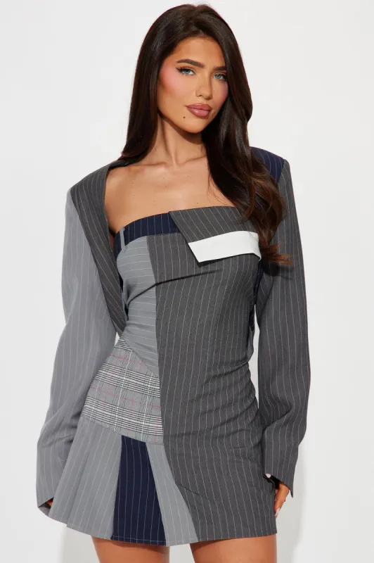 Pinstripe Blazer Mini Dress Set - Grey/combo sold by Fashion Nova