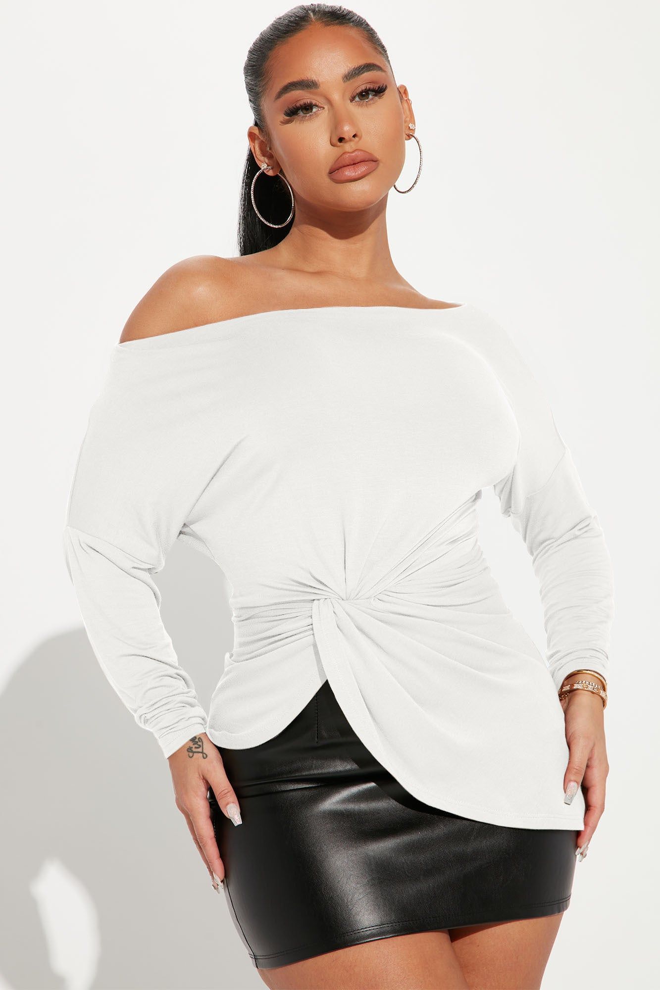 Simply Perfect Long Sleeve Off Shoulder Top - Ivory sold by Fashion Nova