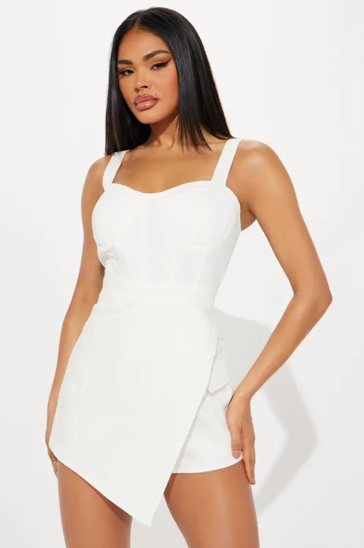 Michelle Denim Romper - White sold by Fashion Nova