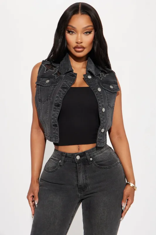 Nashville Star Denim Vest - Black Wash sold by Fashion Nova