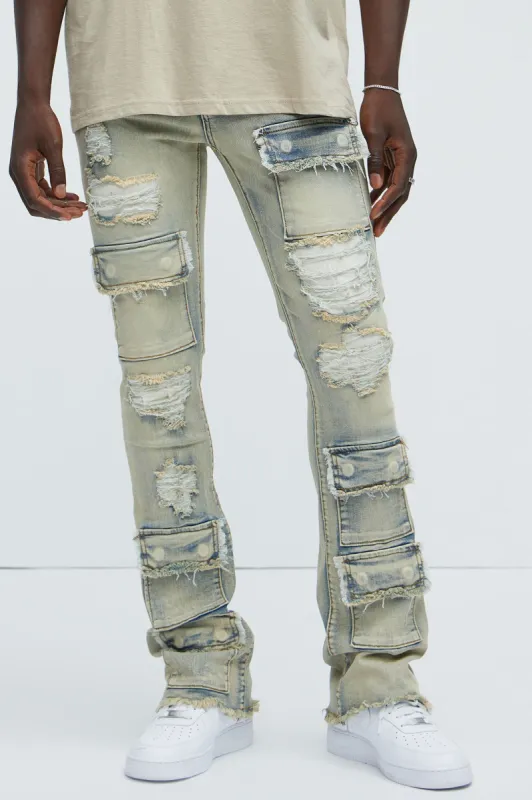 Get Started Cargo Stacked Skinny Flare Jeans - Medium Wash sold by Fashion Nova