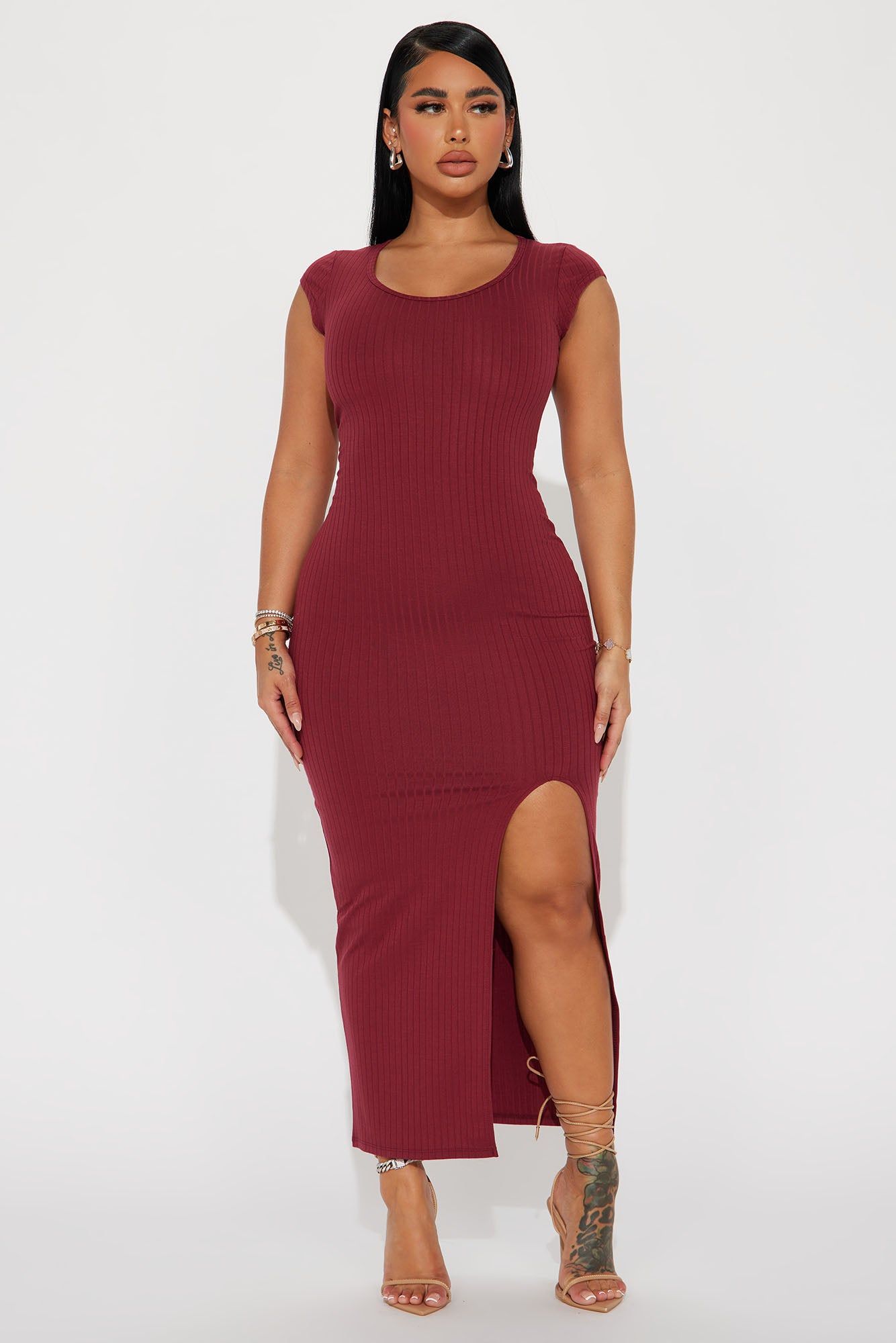 Claire Ribbed Midi Dress - Wine sold by Fashion Nova