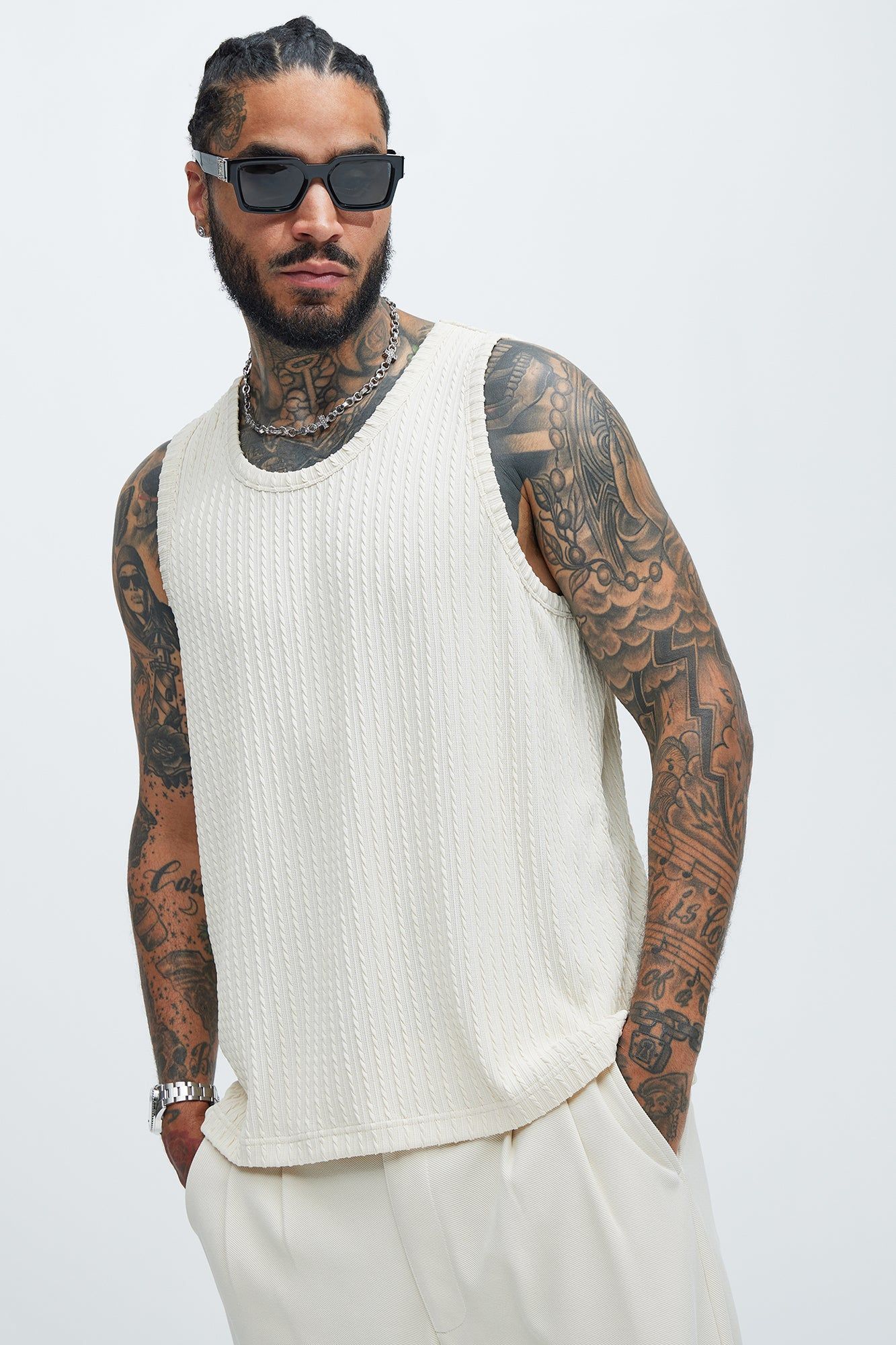 Rope Textured Tank - Cream sold by Fashion Nova