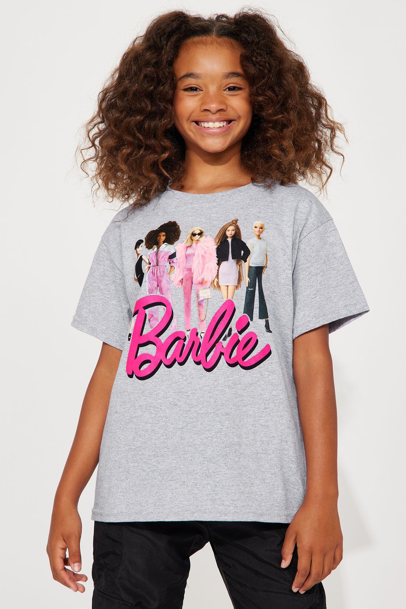 Mini Barbie Together Forever Short Sleeve Tee - Heather Grey sold by Fashion Nova