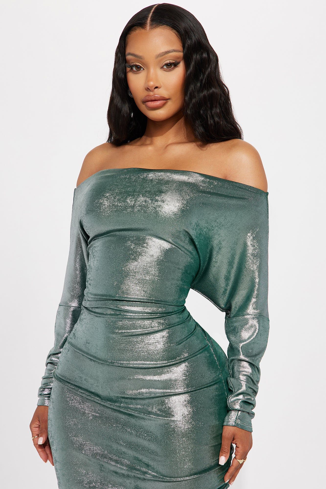 Adeline Metallic Midi Dress - Hunter sold by Fashion Nova product image thumbnail 2