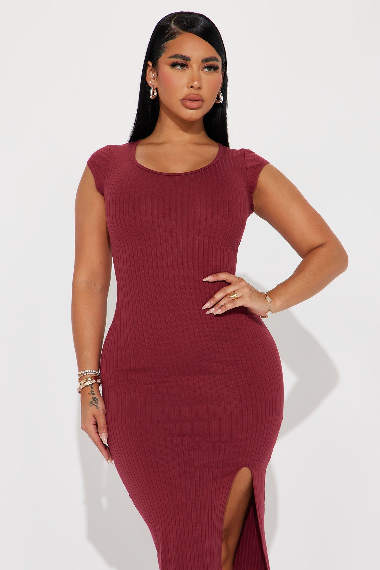Claire Ribbed Midi Dress - Wine sold by Fashion Nova product image thumbnail 2