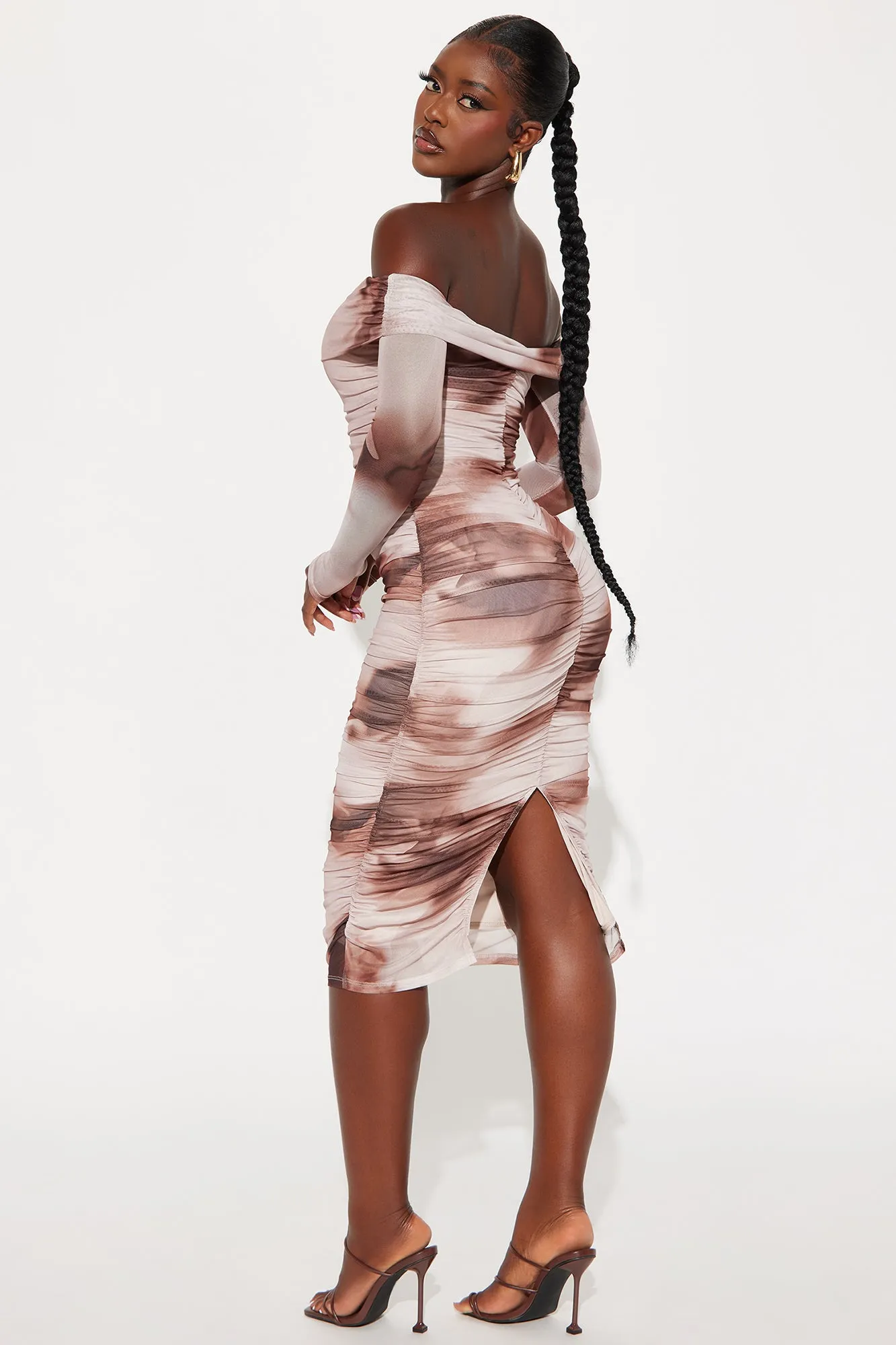 Sofia Long Sleeve Mesh Midi Dress - Brown/combo sold by Fashion Nova product image thumbnail 3