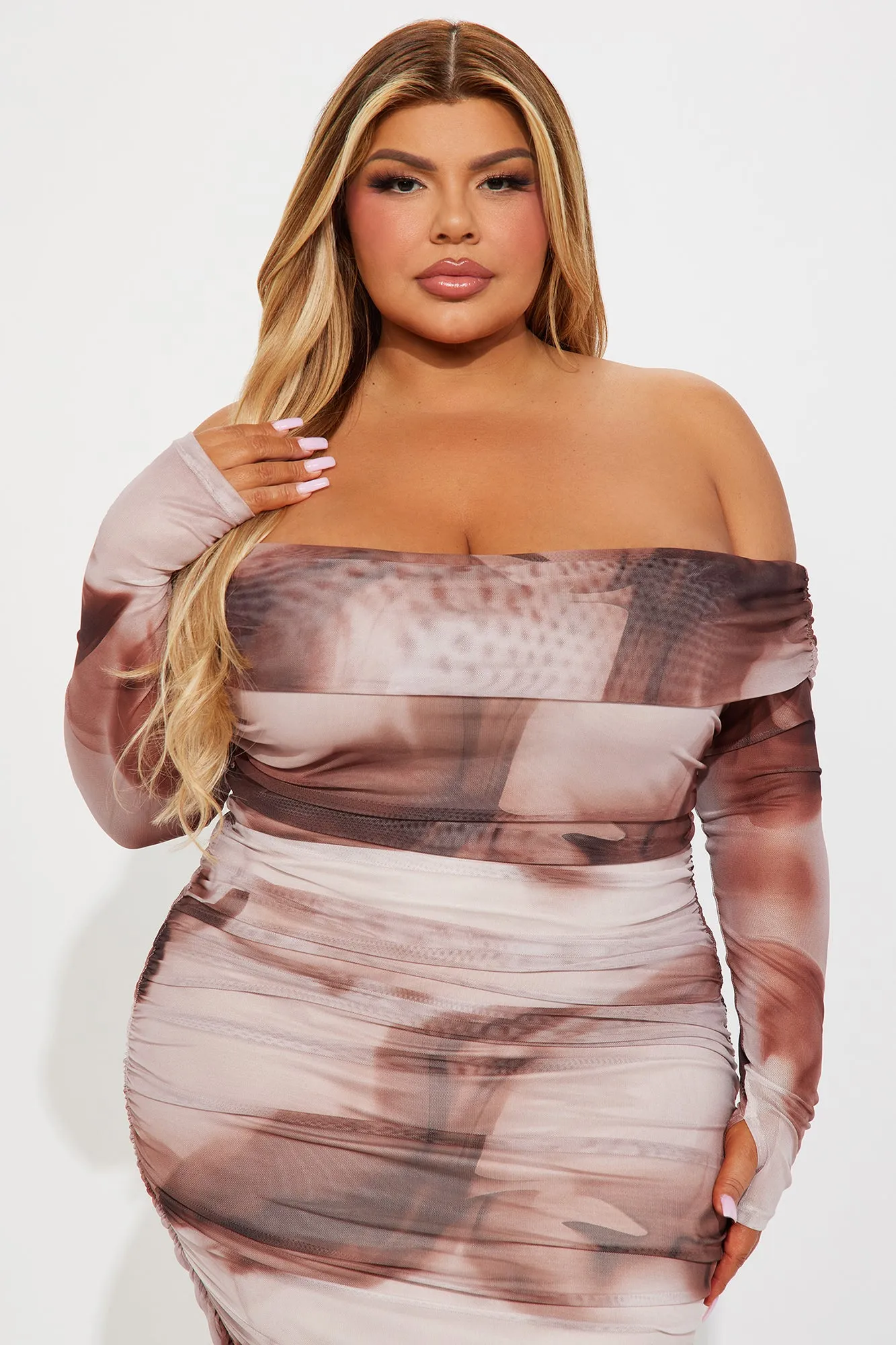 Sofia Long Sleeve Mesh Midi Dress - Brown/combo sold by Fashion Nova product image thumbnail 5