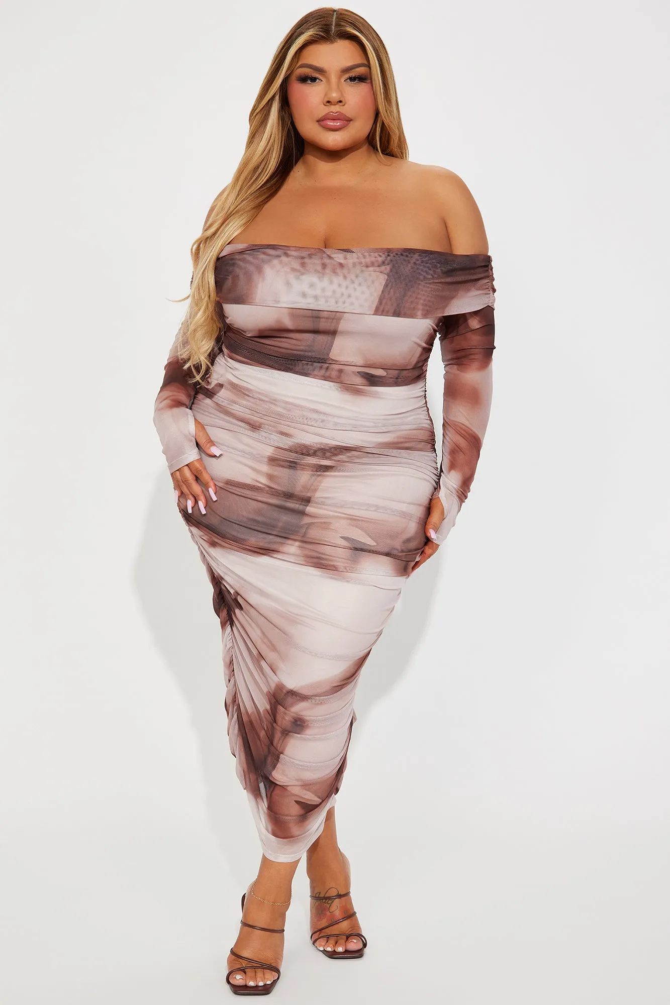 Sofia Long Sleeve Mesh Midi Dress - Brown/combo sold by Fashion Nova product image thumbnail 4